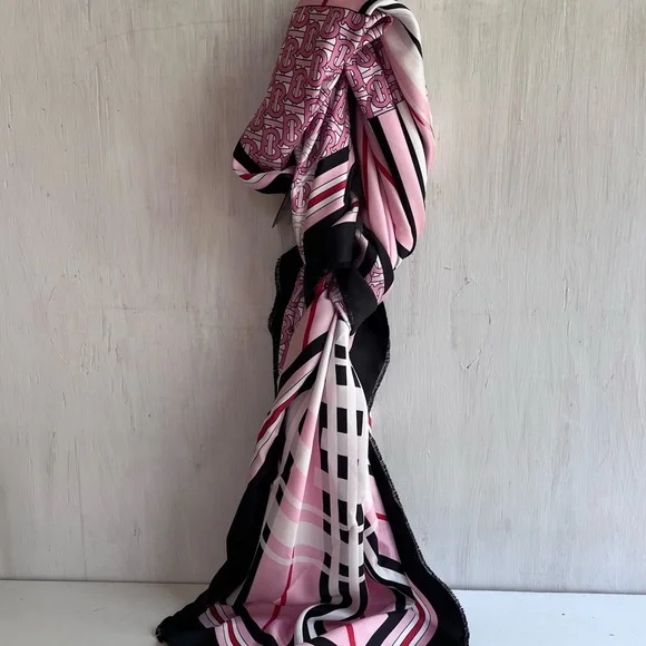 BURBERRY TB Monogram Heritage Square Silk Scarf in Bubblegum Pink - Picture 5 of 11